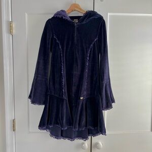 Purple Hooded Velvet Zipper Dress